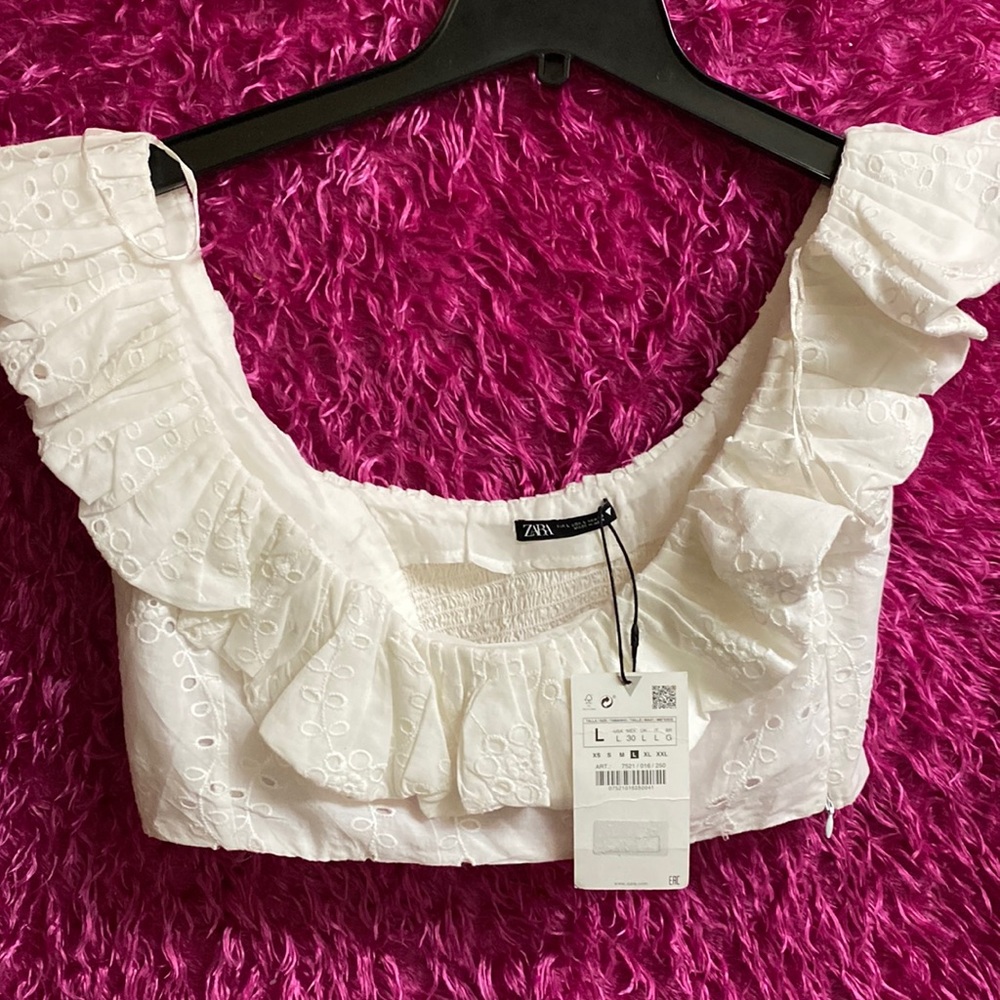 Zara white size large crop top lace